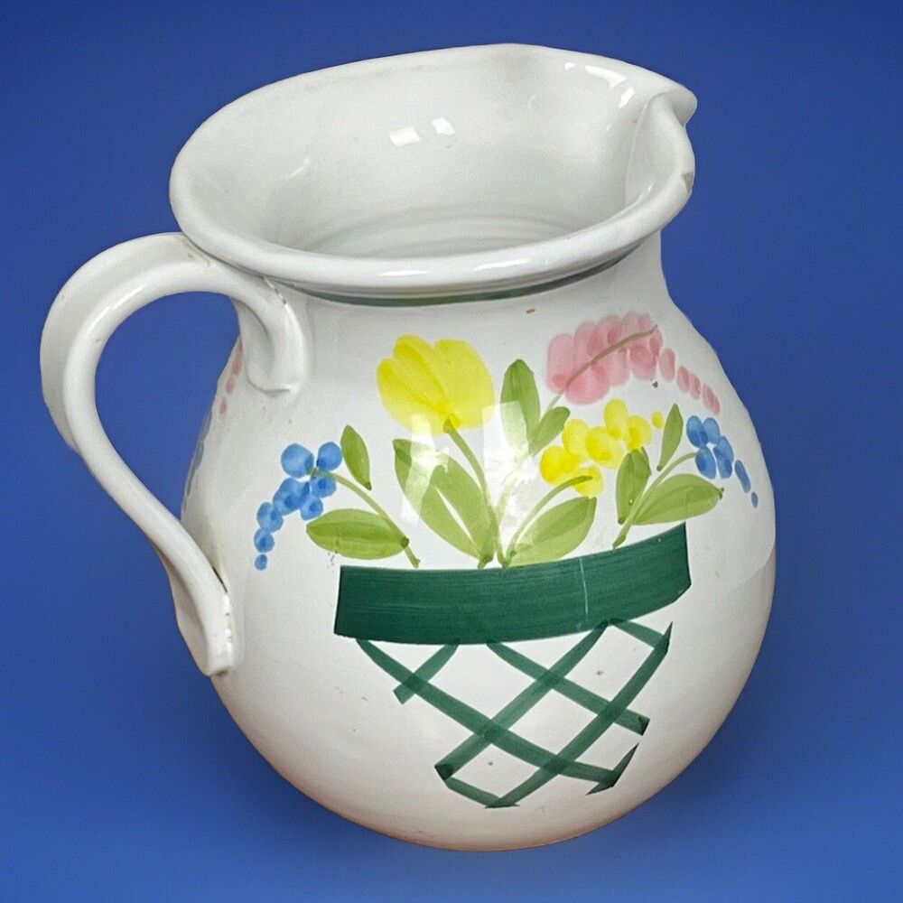 Italian Ceramic Pitcher Jug Nordstrom Floral Cottagecore Vase Italy Made White
